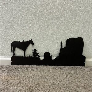 Dark Brown Metal Cowboy and Horse Silhouette Decor